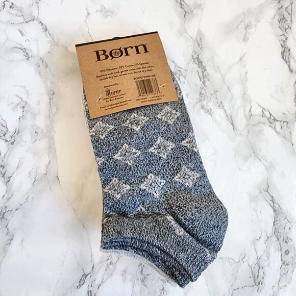 Born 6 Pair Cotton Blend No Show Socks Multiple Pattern Light Blue Gray Cream - Picture 3 of 4